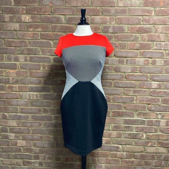 Sandra Darren Black & Red Short Sleeve Dress Size 8 - Picture 2 of 7
